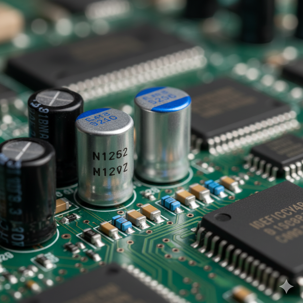image of macro-style image of a circuit board with visible capacitors